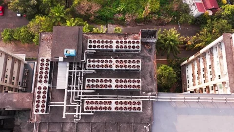 Aerial View of Data Center Rooftop Cooling Stock Footage 343967790