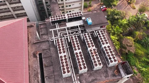 Aerial View of Data Center Rooftop Cooling Stock Footage 343968574