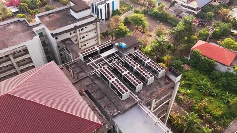 Aerial View of Data Center Rooftop Cooling Stock Footage 343968600