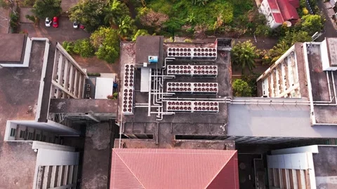 Aerial View of Data Center Rooftop Cooling Stock Footage 343968924