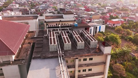Aerial View of Data Center Rooftop Cooling Stock Footage 343969785
