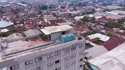 Aerial View of Data Center Rooftop Cooling Stock Footage 344087656