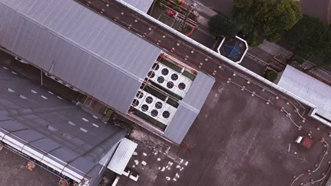 Aerial View of Data Center Rooftop Cooling Stock Footage 344087663
