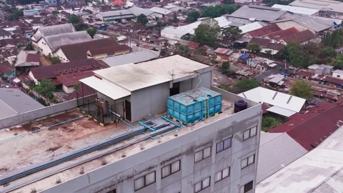 Aerial View of Data Center Rooftop Cooling Stock Footage 344087667