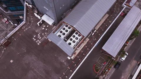 Aerial View of Data Center Rooftop Cooling Stock Footage 344087676