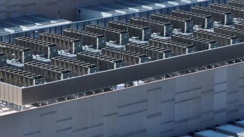 Aerial view of data center rooftop in Itasca, United States. Stock Footage 345600425