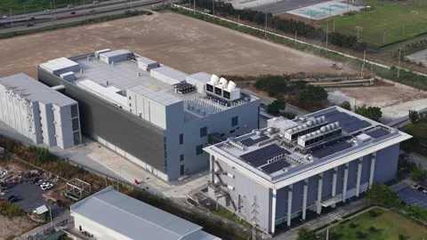 Aerial view of data center with solar panels Stock Footage 328962145
