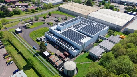 Aerial view of a data center with solar panels, United Kingdom. Stock Footage 334922348