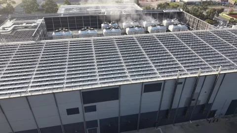 Aerial view of data center with solar panels and cooling system Stock-Footage 339304186