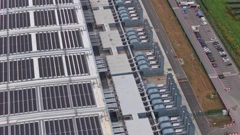 Aerial view of data center with solar panels on the roof Stock Footage 340352697