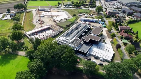 Aerial view of a data center under construction in Rellingen, Germany. Stock Footage 345082815