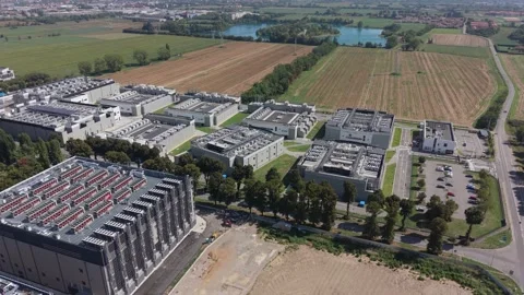 Aerial view DATA4 data center campus near Milan representing artificial Stock Footage 346013738