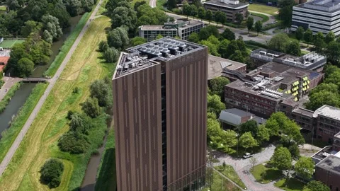 Aerial view of datacenter at Amsterdam Science Park with AI and cloud Stock Footage 340412265