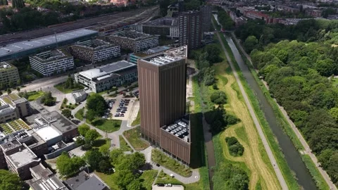 Aerial view of datacenter at Amsterdam Science Park with AI and cloud Stock Footage 340412319