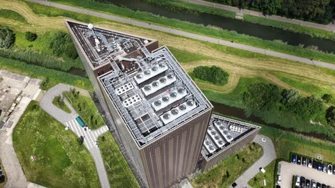 Aerial view of datacenter at Amsterdam Science Park with AI and cloud Stock Footage 340412420