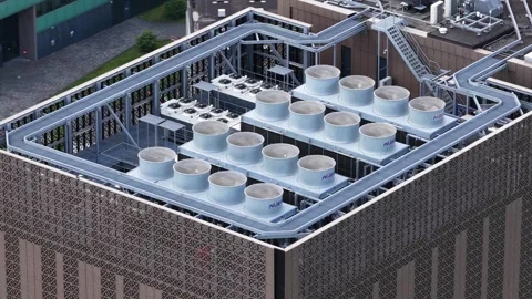 Aerial view of datacenter at Amsterdam Science Park with AI and cloud Stock Footage 340412484