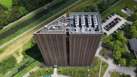 Aerial view of datacenter at Amsterdam Science Park with AI and cloud Stock Footage 340412551