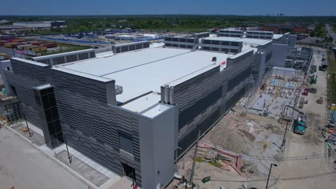 Aerial view of datacenter construction and secure cloud Infrastructure powe.. Stock Footage 336511933