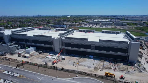 Aerial view of datacenter construction and secure cloud Infrastructure powe.. Video stock 336511984
