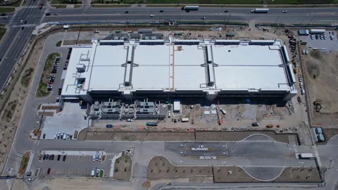 Aerial view of datacenter construction and secure cloud Infrastructure powe.. Stock Footage 336512075
