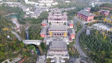 Aerial view of the Daxingguo Temple complex in Guizhou province China Stock Footage 342028738