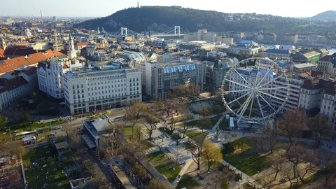 Aerial view of Deak Square at the center of Budapest Stock Footage 88858809
