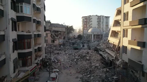 Aerial View of Debris Removal After Earthquake, February 8, 2023, Hatay, Turkey Video stock 336520868