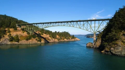 Aerial view of Deception Pass Bridge Stock Footage 126737569