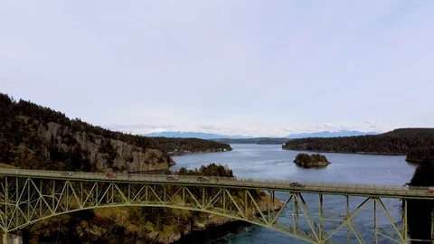 Aerial View of Deception Pass Bridge, Whidbey Island Washington Stock Footage 129261251