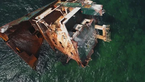 Aerial view deck of sunken cargo ship st... | Stock Video | Pond5