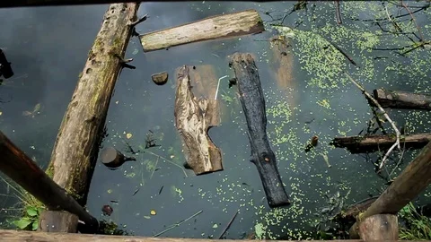 Aerial view of deep dark sluggish water reflecting the cloudy sky.Natural beauty Stock Footage 99598166