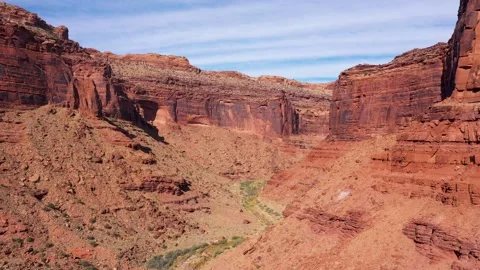 Aerial View Deep Gorge Grand Canyon With Red Rocks Formations And A Dry Riverbed Stock Footage 261201401