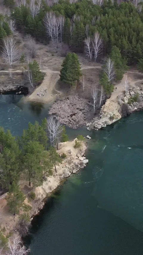 Aerial view of a deep, rushing river Stock Footage 347499660