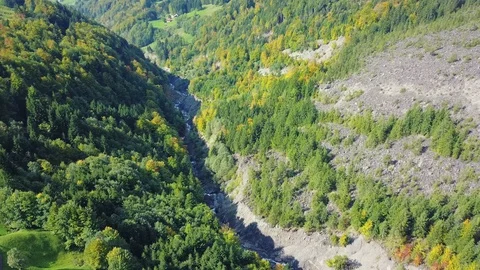 Aerial view of deep valley with wild river. Stock Footage 107083622
