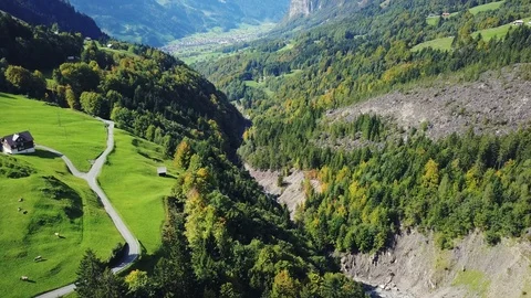 Aerial view of deep valley with wild river. Stock Footage 107083879