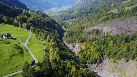 Aerial view of deep valley with wild river. Stock Footage 107084561