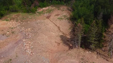 Aerial View of Deforested Area Surrounded by Dense Forest on Mount Trebevic Stock Footage 313423188