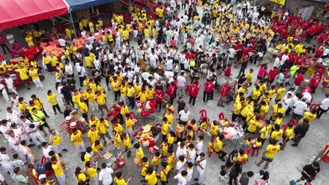 Aerial View of Deity Procession at Bukit Bakri Religious Festival Stockbeeldmateriaal 345437082