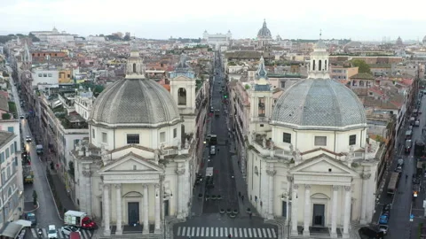 Aerial View of Via del Corso from Piazza del Popolo in Rome Stock Footage 304318364