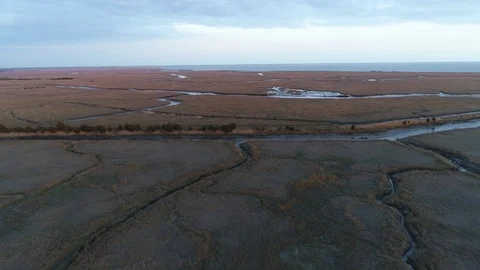 Aerial View of Delaware Bay Marsh in New Jersey 스톡 동영상 75948694