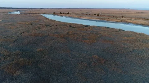 Aerial View of Delaware Bay Marsh in New Jersey Vídeos de archivo 75948726