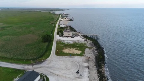 Aerial View of Delaware Bay Marsh in New Jersey Stock Footage 76855944