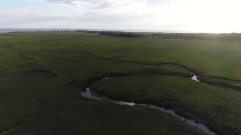 Aerial View of Delaware Bay Marsh in New Jersey Видео 76855964