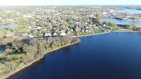 Aerial View of Delaware Riverfront Communities  in New Jersey 스톡 동영상 74756293