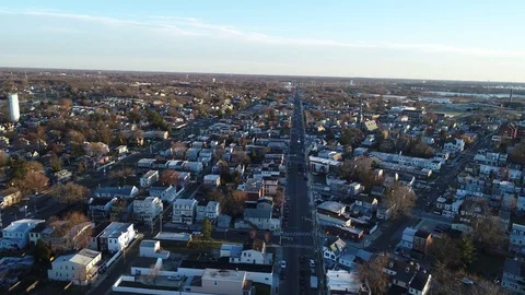Aerial View of Delaware Riverfront Community and Port City Gloucester New Jersey Stock Footage 73283874