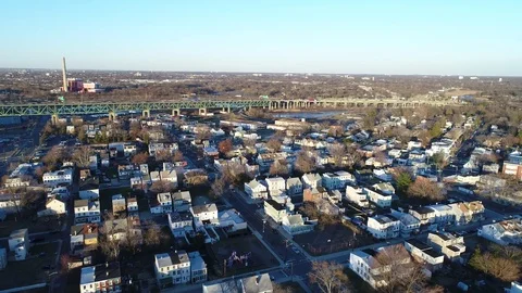 Aerial View of Delaware Riverfront Community and Port City Gloucester New Jersey Stock Footage 73283890