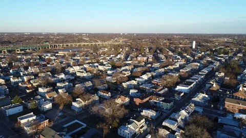 Aerial View of Delaware Riverfront Community and Port City Gloucester New Jersey Stock Footage 73283901
