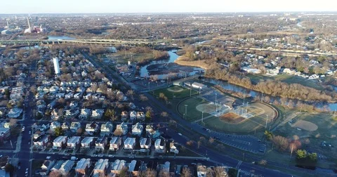 Aerial View of Delaware Riverfront Community and Port City Gloucester New Jersey Stock Footage 73283964