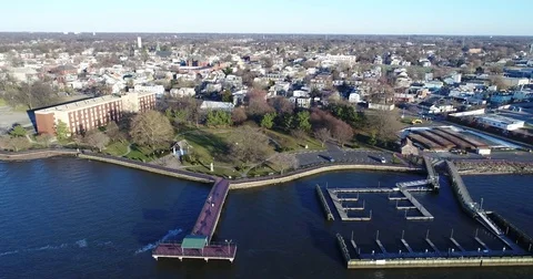 Aerial View of Delaware Riverfront Community and Port City Gloucester New Jersey Stock Footage 73284062