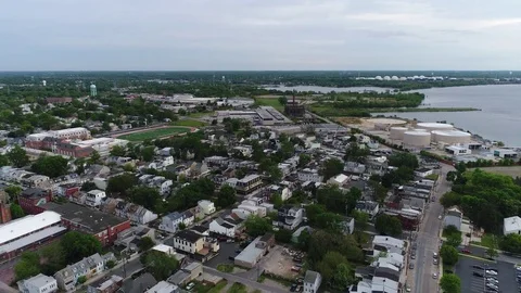 Aerial View of Delaware Riverfront Community and Port City Gloucester New Jersey Stock Footage 75362167